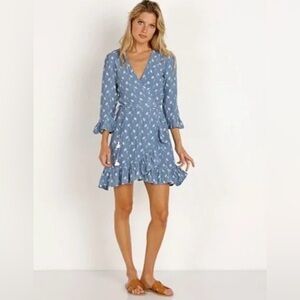 Faithfull the Brand Blue Floral Mini Wrap Dress Size 6